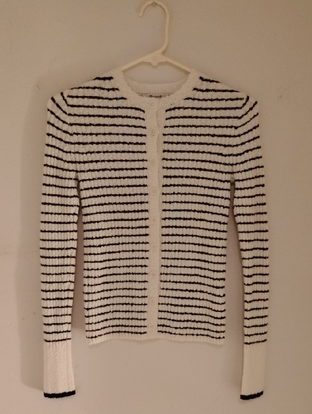 Madewell Striped Boucle Knit Cardigan Ivory & Black Stripe XXS NWT